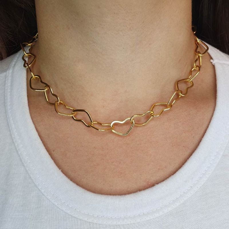 CORRENTE MALHA DE CORAÇÃO 11MM 40CM MAIS 5CM DE EXTENSOR