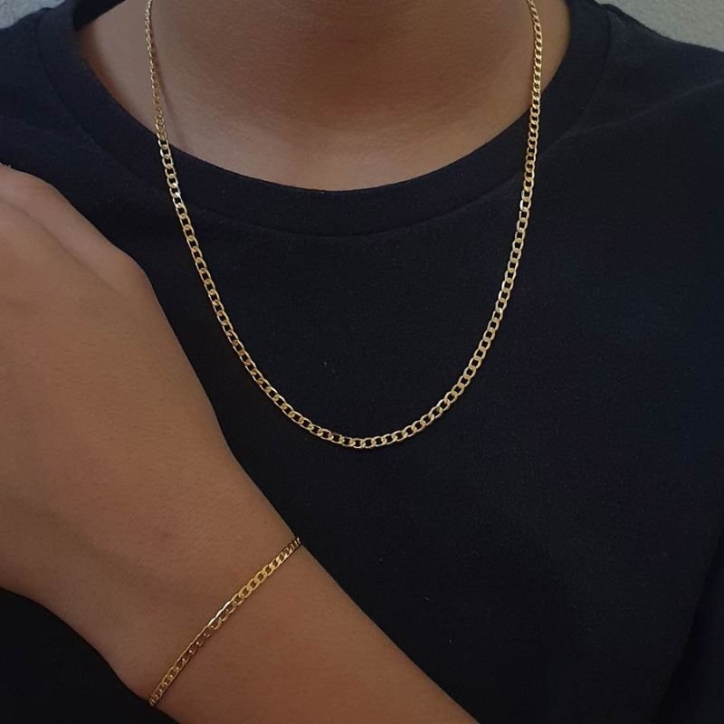 CORRENTE MASCULINA DIAMANTADA FINA 3MM 50CM