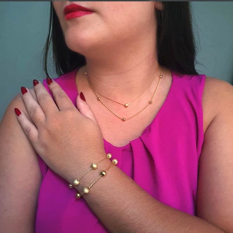 PULSEIRA FEM 3 BOLAS LISAS 2 BOLAS FOSCAS 20CM