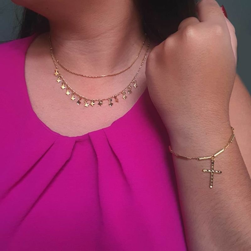 PULSEIRA FEMININA CANUTILHOS FOSCOS COM CRUZ NO MEIO 19CM