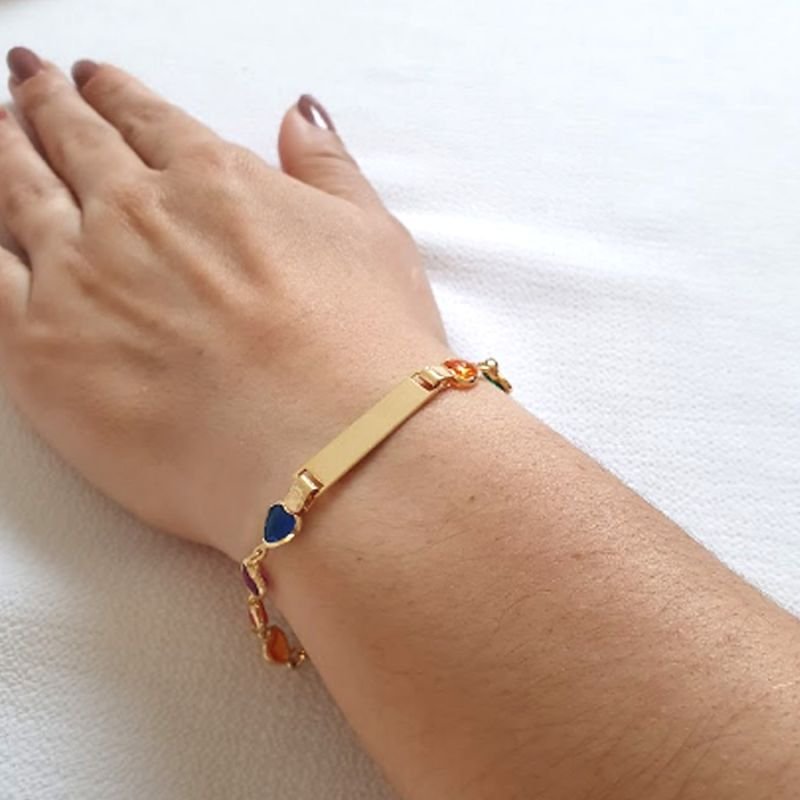 PULSEIRA FEMININA COM CHAPA LISA E DEZ CORAÇÃO DE ZIRCÔNIA