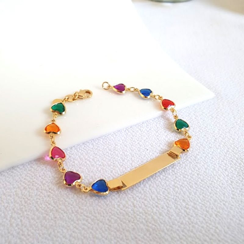 PULSEIRA FEMININA COM CHAPA LISA E DEZ CORAÇÃO DE ZIRCÔNIA