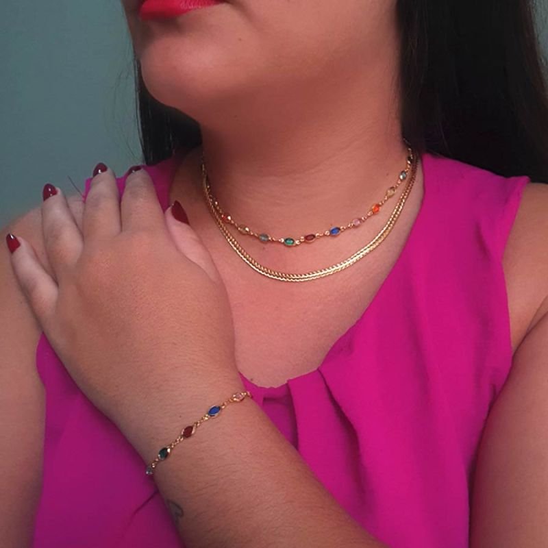 PULSEIRA FEMININA COM PEDRAS COLORIDAS
