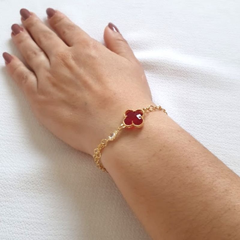 PULSEIRA FEMININA TREVO DIAMANTADO EM VOLTA COM UMA PEDRA