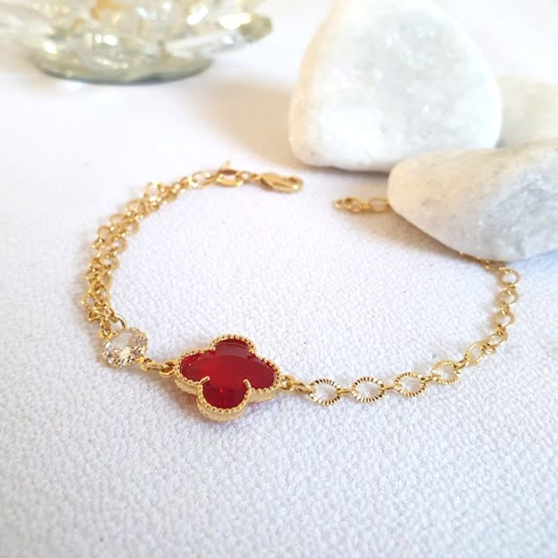 PULSEIRA FEMININA TREVO DIAMANTADO EM VOLTA COM UMA PEDRA