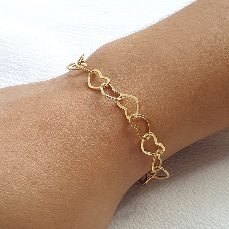PULSEIRA FEMININA MALHA DE CORAÇÕES 7MM 20CM
