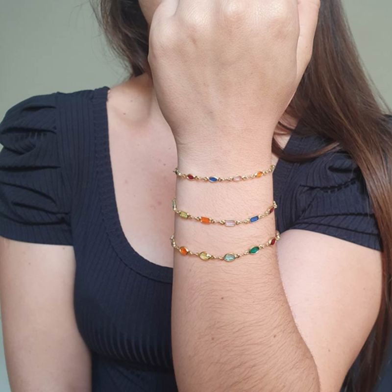PULSEIRA FEMININA MALHA DE ZIRCÔNIAS 16CM MAIS 4CM DE EXTENS