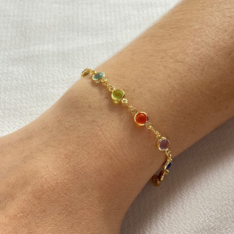 PULSEIRA FEMININA MALHA DE ZIRCÔNIAS COLORIDAS ESCURA