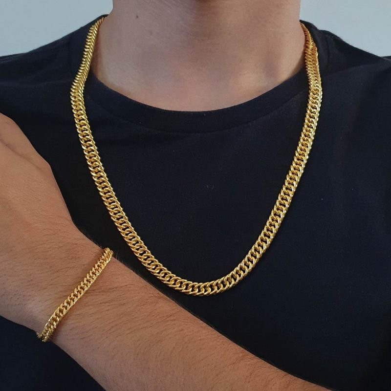 PULSEIRA MASCULINA MALHA DUPLA TRABALHADA 5MM 22CM