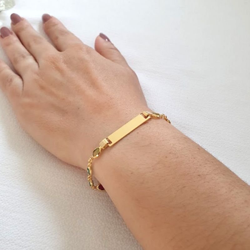 PULSEIRA FEMININA ZIRCÔNIAS OVAIS COM CHAPA LISA