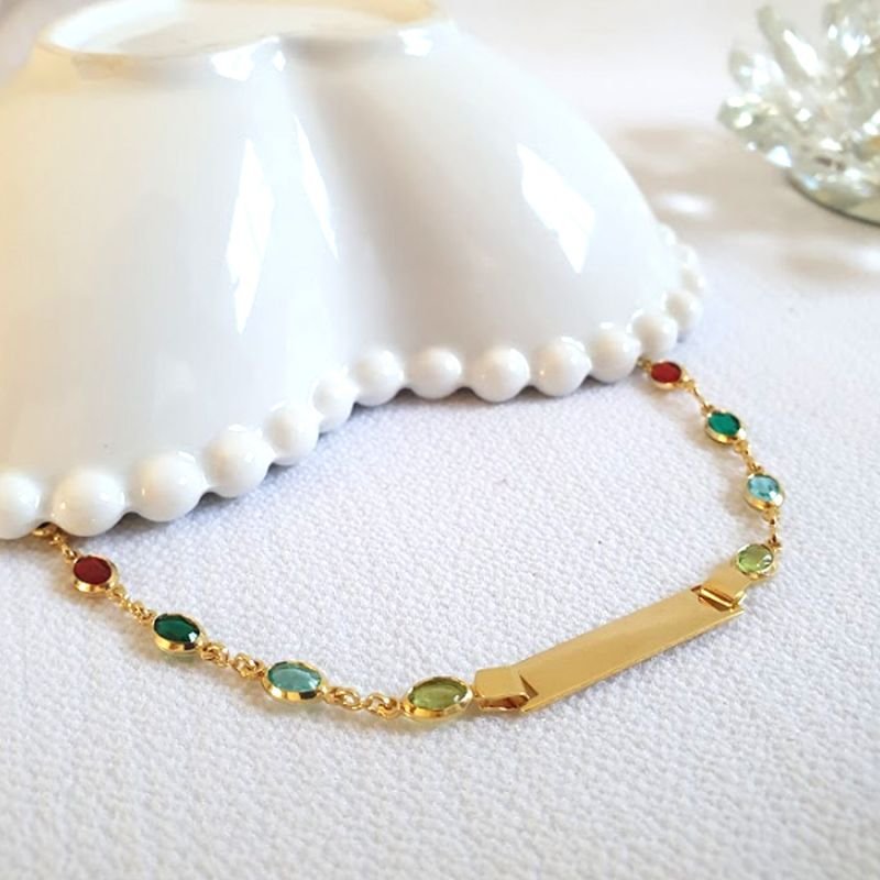 PULSEIRA FEMININA ZIRCÔNIAS OVAIS COM CHAPA LISA