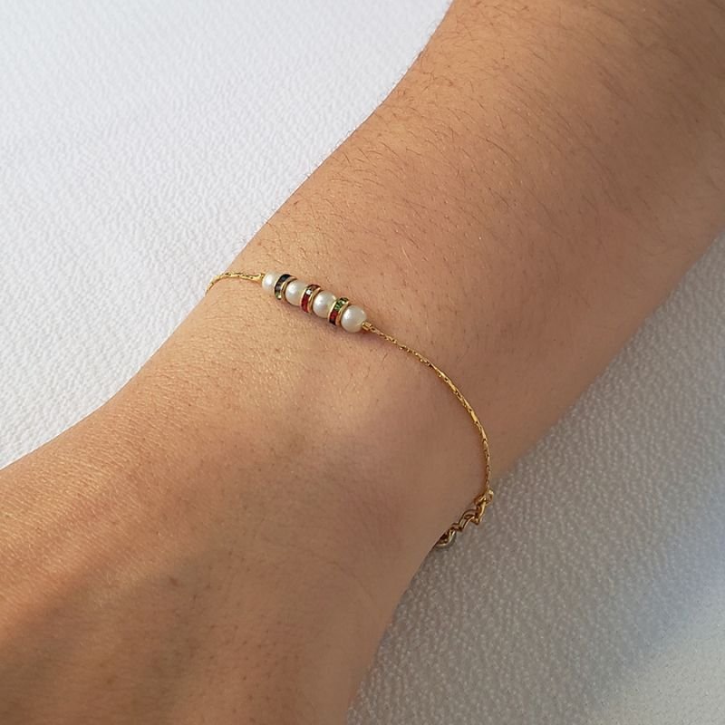 PULSEIRA INFANTIL QUATRO PÉROLAS COM STRASS