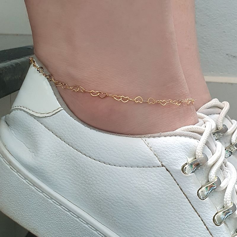 TORNOZELEIRA FEMININA MALHA DE CORAÇÕES 3,5MM 28CM